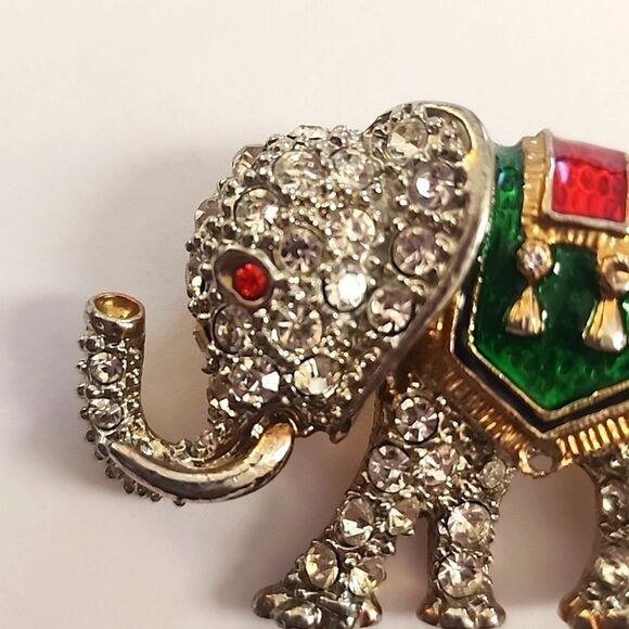 Elephant Unisex Brooch Crystal Enamel Figural Pin Vintage Fashion Jewelry - Picture 4 of 9